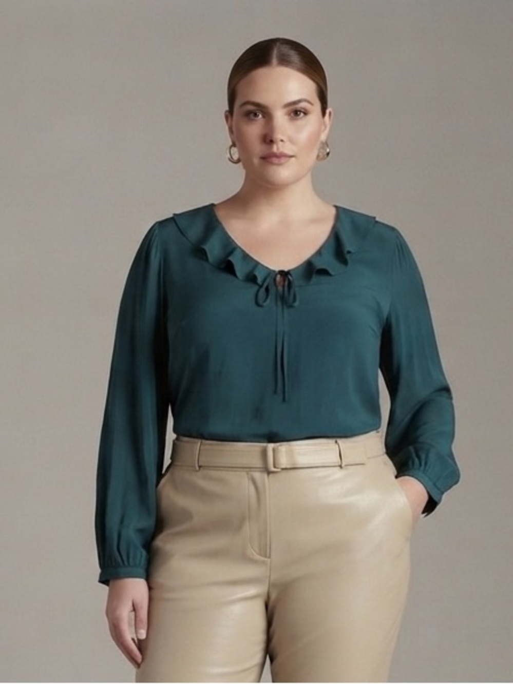 Rose & Olive Teal Blouse with Ruffle Collar